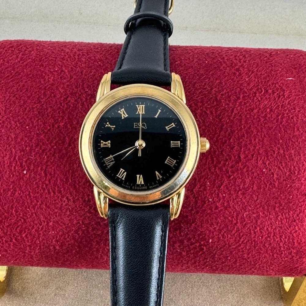 Fabulous Vintage Movado ESQ Watch Black on Gold
